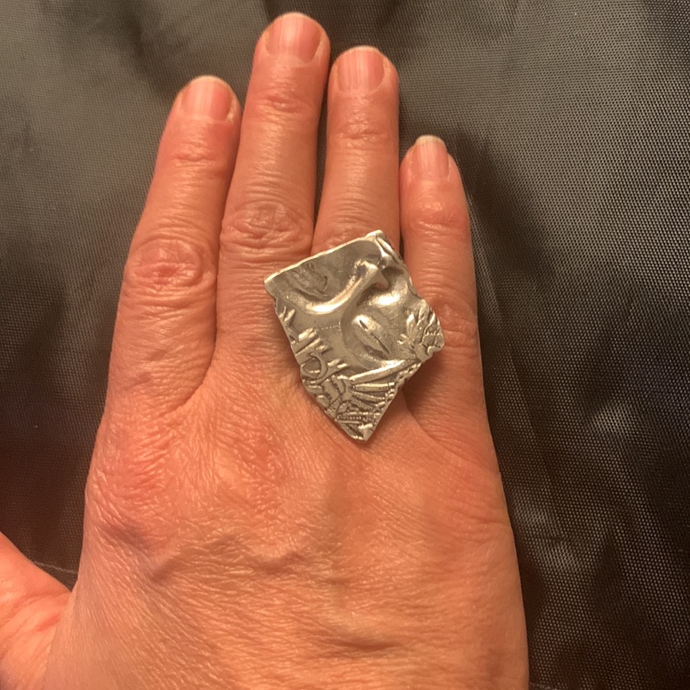 .925 Silver Human Face Ring - image 2